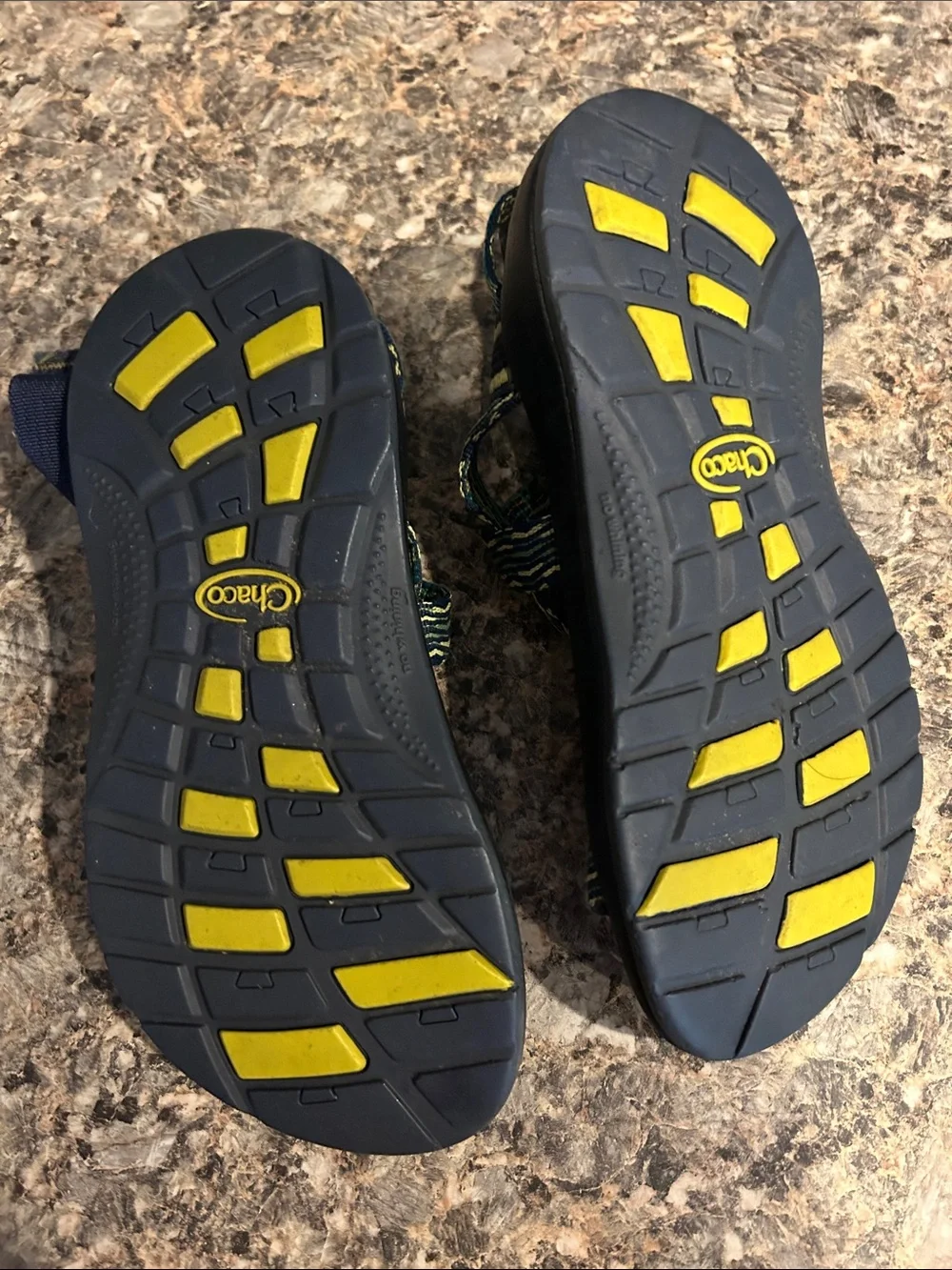 Chaco Kids Black Sandals with Green Striped Webbing